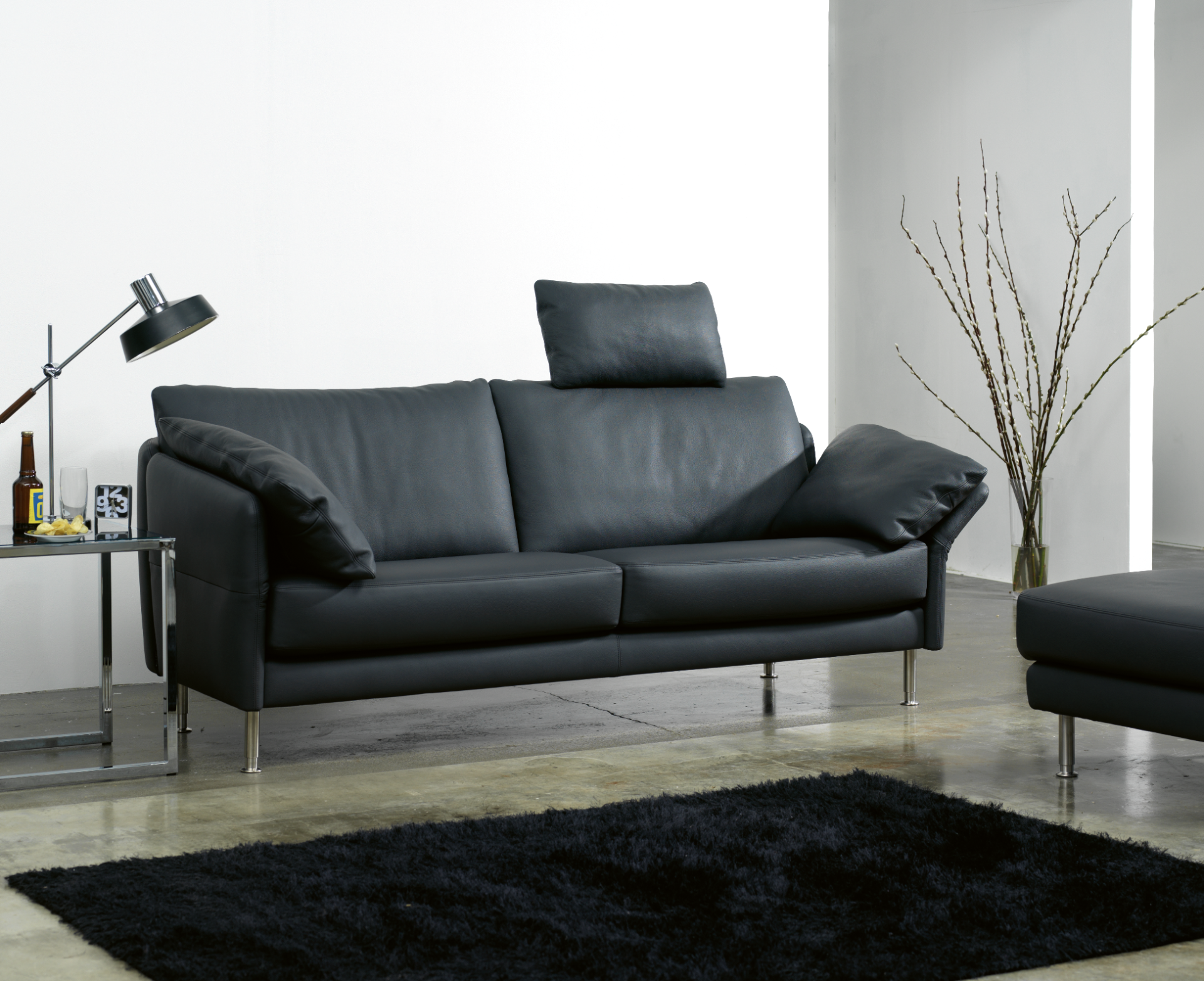 Schwarzes Ledersofa Cielo von Intertime